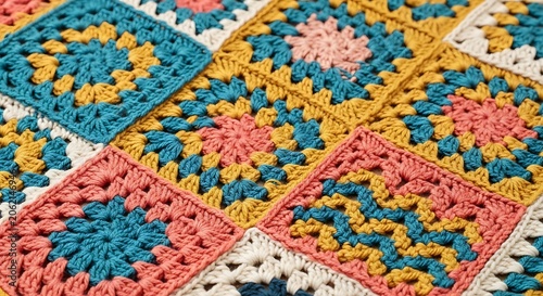 Colorful Handcrafted Crochet Granny Square Blanket Displayed.