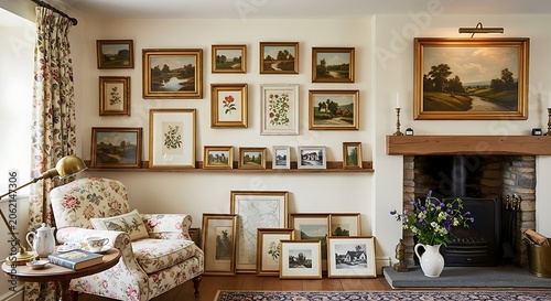 Cozy Vintage Living Room with Art Gallery Wall.
