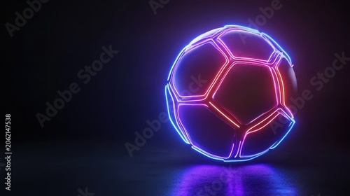 Futuristic Neon Football Floating in Dark Background with Glowing Light