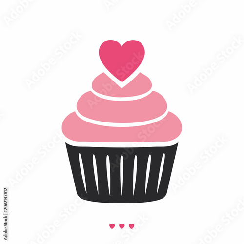 Cupcake with Pink Frosting and Heart Topper