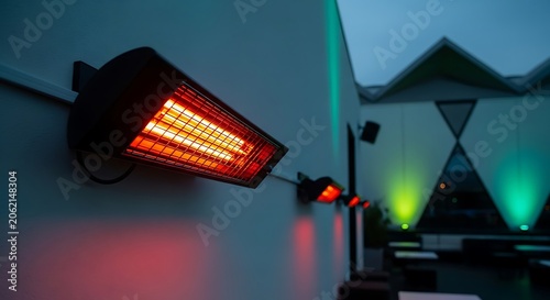 Cozy modern indoor lounge with warm infrared lighting and colorful accents.