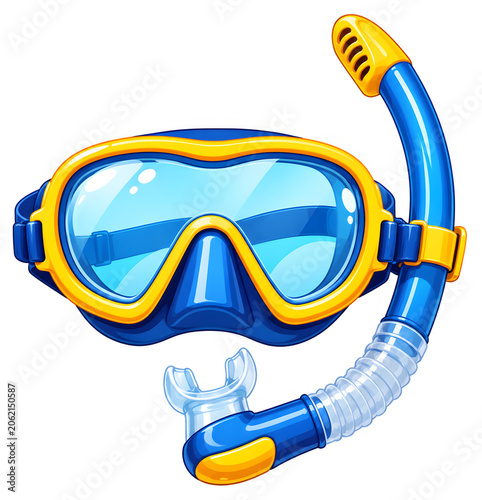 Blue Yellow Snorkeling Mask And Snorkel Sticker PNG