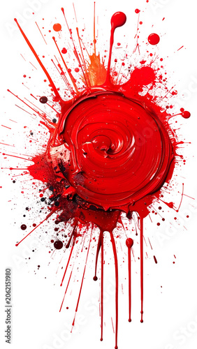 Red Ink Splatter Swirl Explosion Isolated On White Abstract Paint