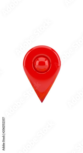 Red Location Pin 3D Icon Isolated On White Background With Glossy Surface