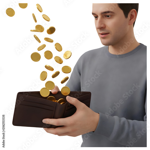 Man Holding Wallet with Falling Coins