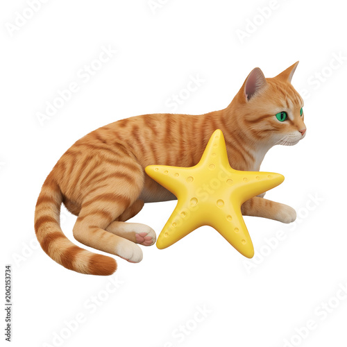 Orange Tabby Cat Playing with Starfish