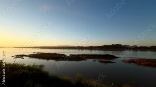 Beautiful sunset over Mekong River with scenic water islands