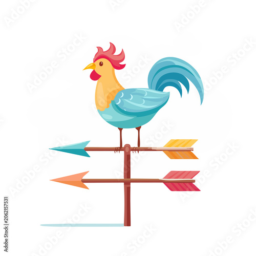 Flat design windmill with kite and bird