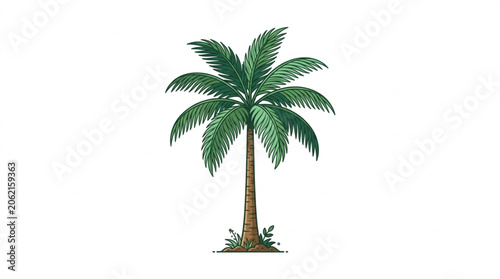 A single green palm tree with a brown trunk.