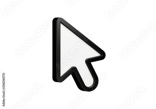Modern black mouse click cursor arrow icon in 3d style isolated on white background