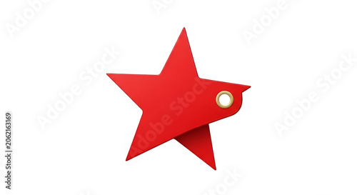 Red Star Shape Tag With Gold Eyelet Isolated On White