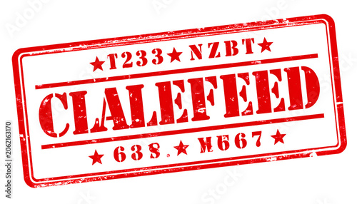 Red Stamp Seal CLALEFEED with Stars and Numbers Transparent Background