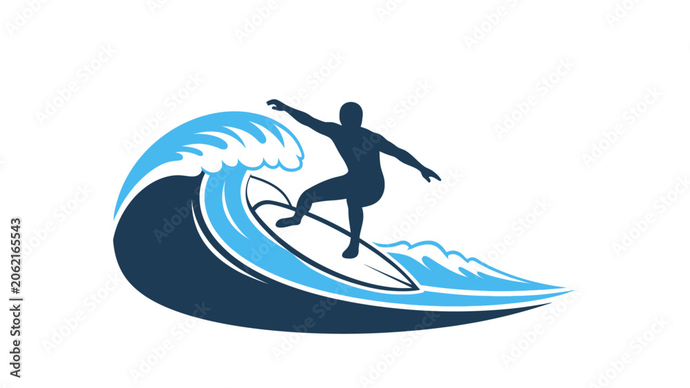 Fototapeta premium The surfer rides skillfully on a large wave on the beach.