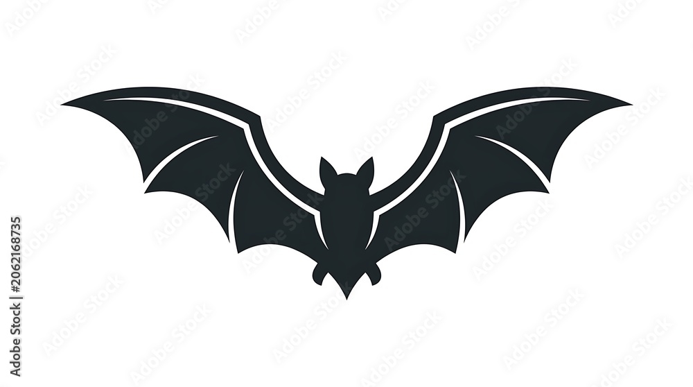 Fototapeta premium Black bat silhouette with spread wings on white background