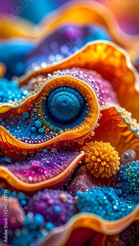Colorful abstract organic shapes with vibrant textures and patterns