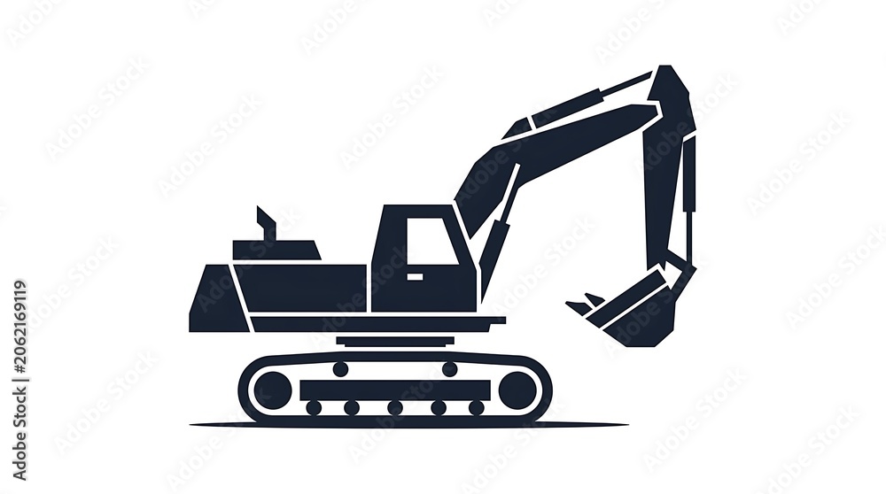 Naklejka premium Black silhouette of a modern excavator construction vehicle on white background