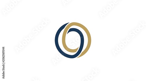 Minimalist abstract circular logo design with interlocking gold and navy blue rings on white background
