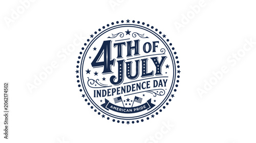 Vintage blue 4th of July independence day stamp logo.