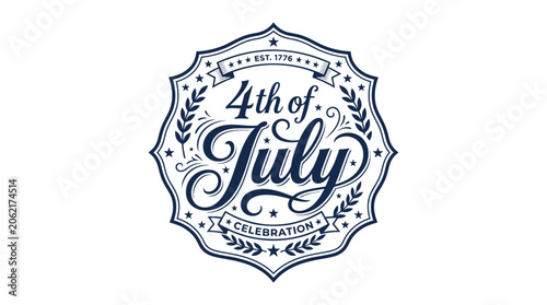 Vintage circular 4th of July celebration badge with seal.