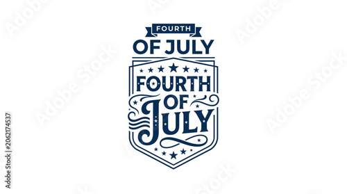 Vintage Fourth of July shield emblem with stars and stripes.