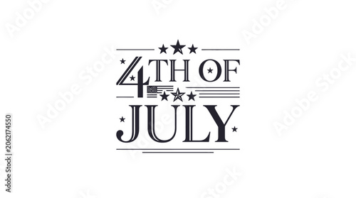 Vintage Fourth of July typographic logo with stars.