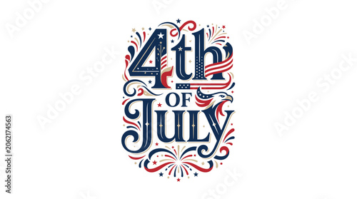 Vintage ornate vertical 4th of July typographic design.