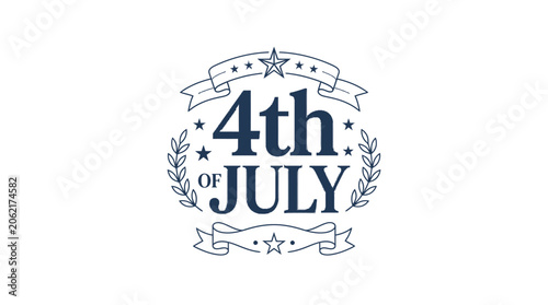 Vintage style 4th of July badge with laurel wreath.