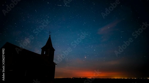 Milky Way rising behind abandoned Church