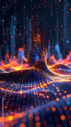 Vibrant digital landscape with glowing lines and dots (2)