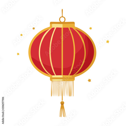 Red flat design lamp with gold base and stars