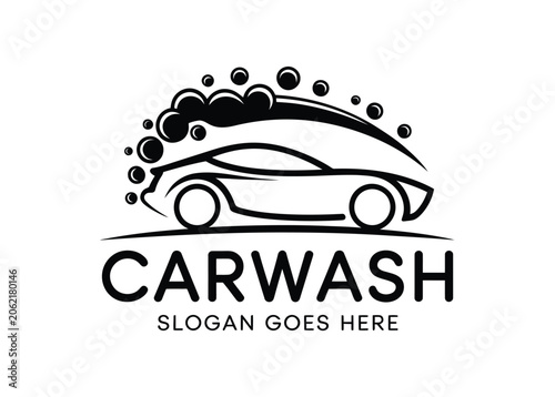 Obraz na płótnie Car wash vector design, modern automobile cleaning logo with water droplets for detailing services, garages and branding