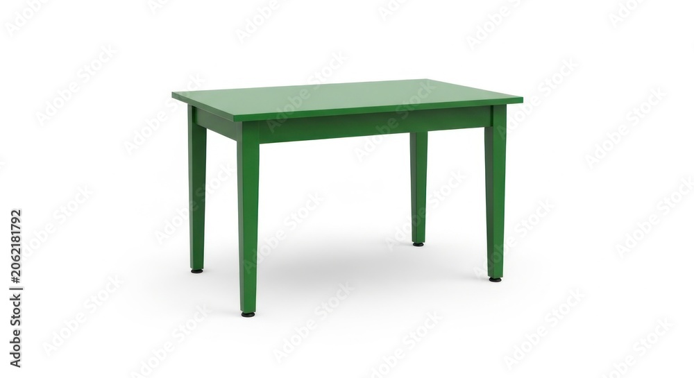 Fototapeta premium Green wooden rectangular dining table on white background.