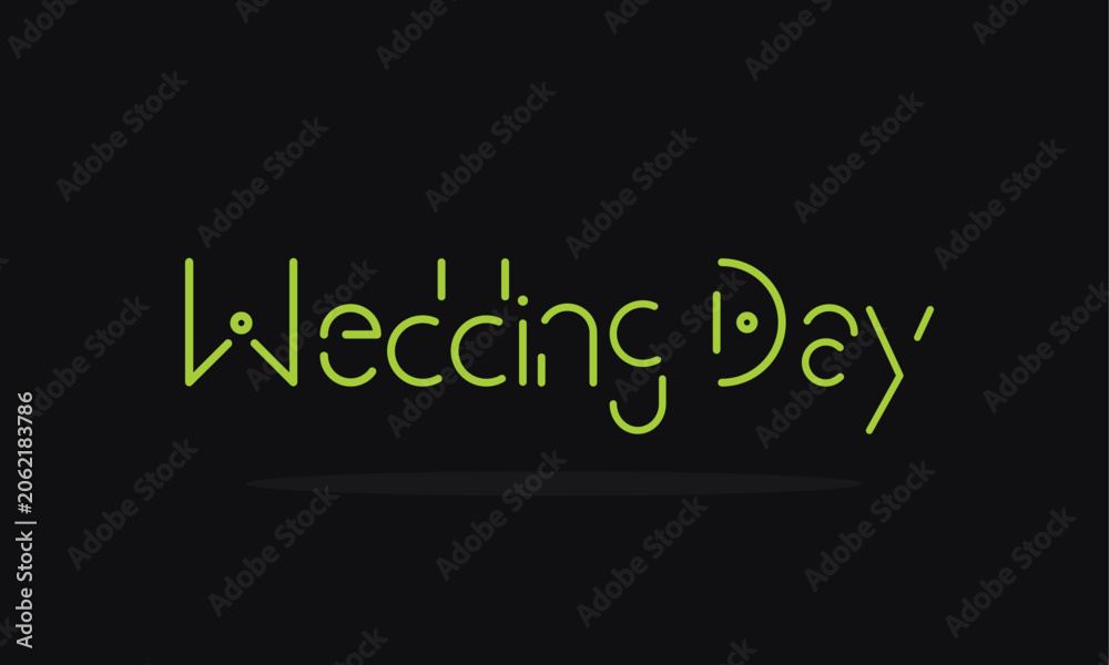 Fototapeta premium Wedding Day Futuristic Green Typography with Modern Geometric Tech Font Style on Black Background