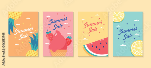 Tropical fruit colorful summer sale poster set