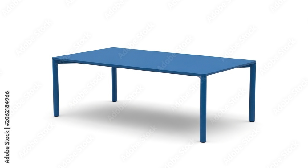 Fototapeta premium Minimalist blue rectangular wooden table on white background.
