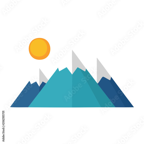 Flat design sun and mountain landscape vector