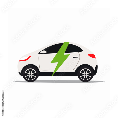 Minimalist 3D render of electric car with charging station