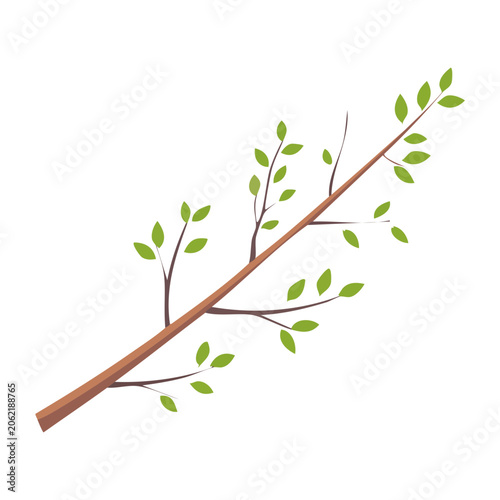 Flat design tree branch with green leaves on white background