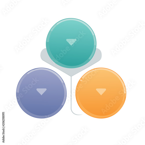 Three circular play buttons in flat design