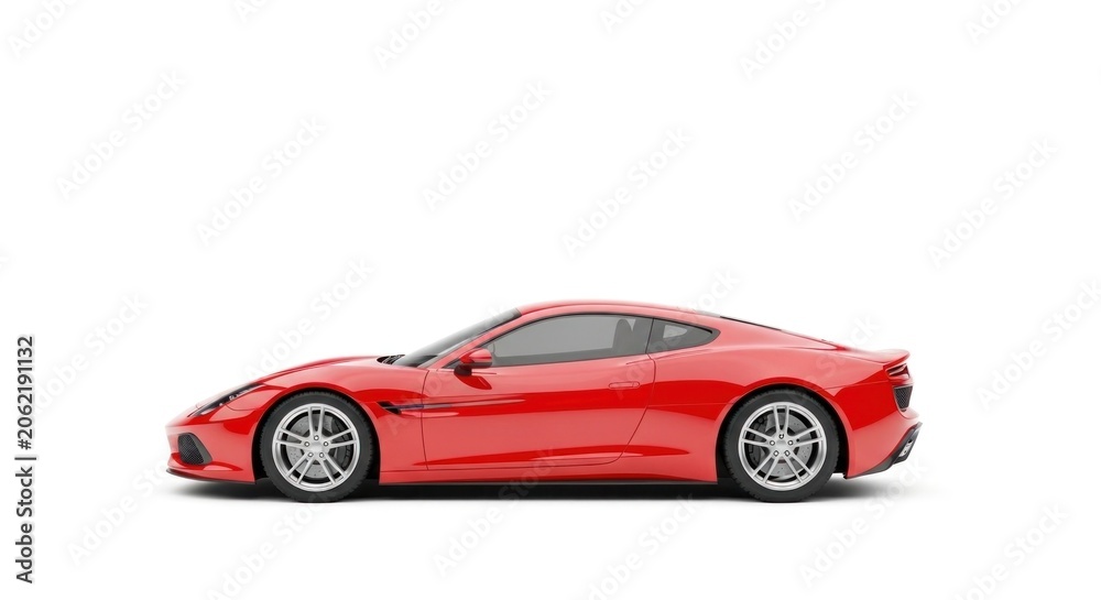 Naklejka premium Red luxury sports car isolated on white background.