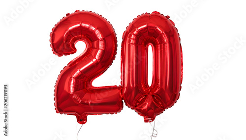 Shiny Red Foil Number 20 Balloons Isolated Transparent Background