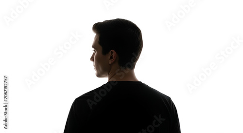 Silhouette Profile Portrait of a Man in Black T-Shirt White Background Isolated