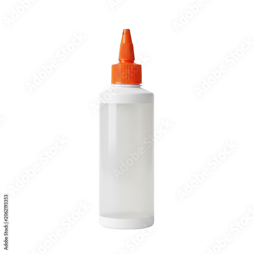 Empty plastic squeeze bottle with an orange cap isolated on transparent background