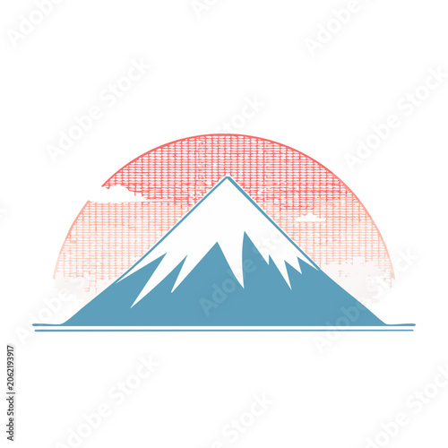 Flat design illustration of mountain and sunrise