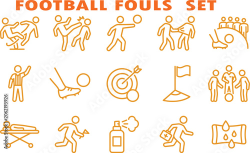 Photos Orange soccer football fouls rules and medical emergency icons with football eme