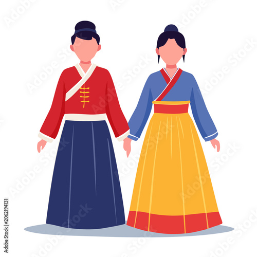 Two Women in Traditional Asian Clothing Illustration