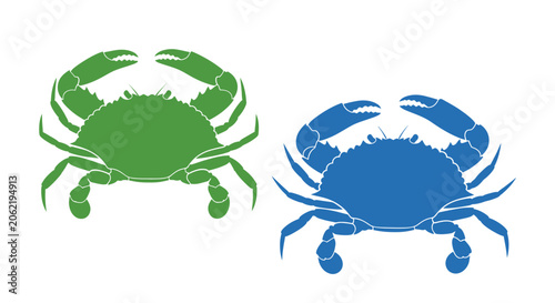 Photography Green and blue marine crab silhouettes for ocean themes