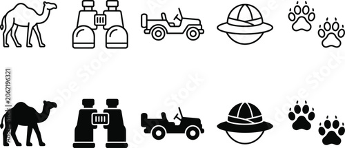 Obraz na płótnie Safari Adventure and Wildlife Exploration Vector Icon Collection