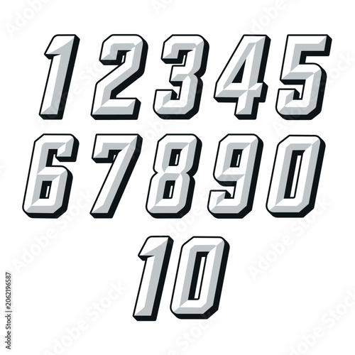 Racing Number Set 1 to 10 Vector, Slanted Motorsport Font Logo Graphic