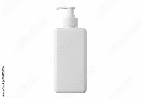 Blank white plastic cosmetic bottle with pump dispenser isolated on white background